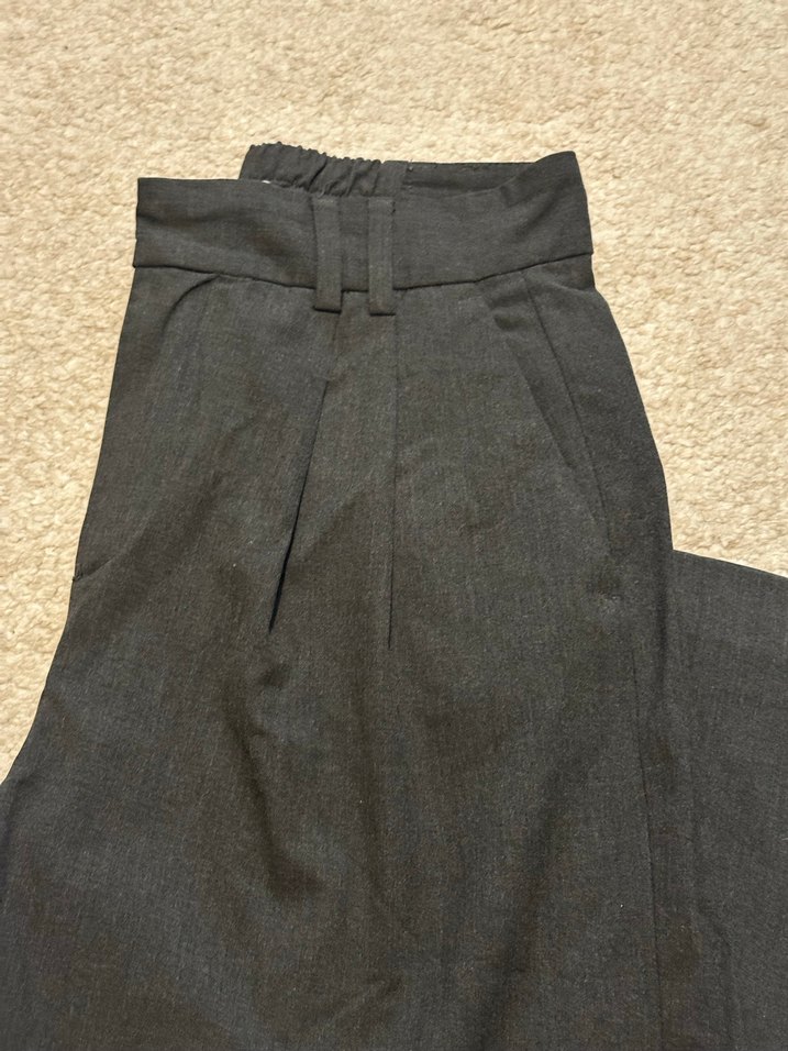 Kadın Gri Keten Kemerli Midi Pantolon - Görsel 2