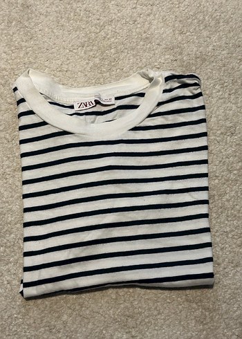 Beyaz Siyah Çizgili Kadın Tişört - Görsel 3