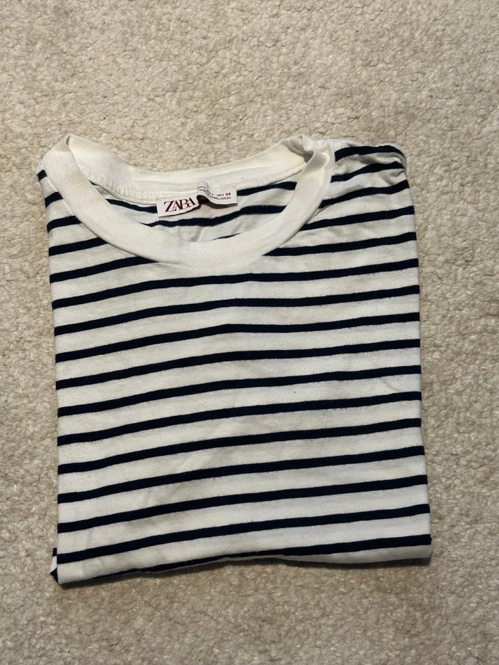 Beyaz Siyah Çizgili Kadın Tişört - Görsel 3