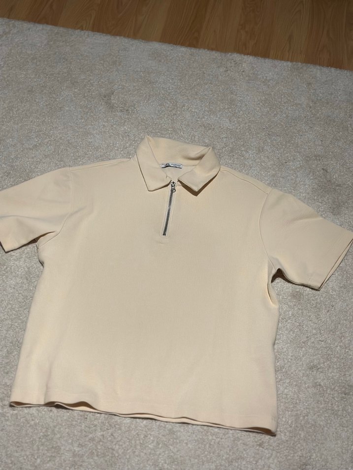 Limon Sarısı Fermuarlı polo yaka tişört - Görsel 4