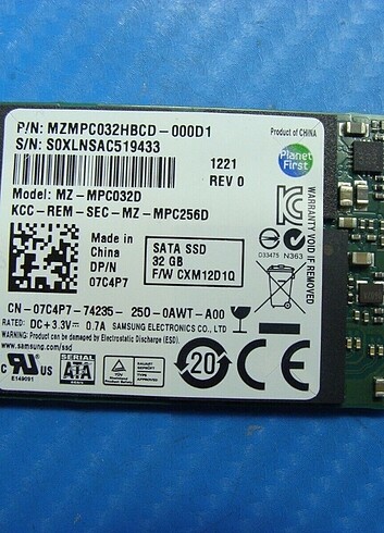 Samsung MZMPC032HBCD-00000 32 GB 500-90 MB/s SSD Sabit Disk Mini