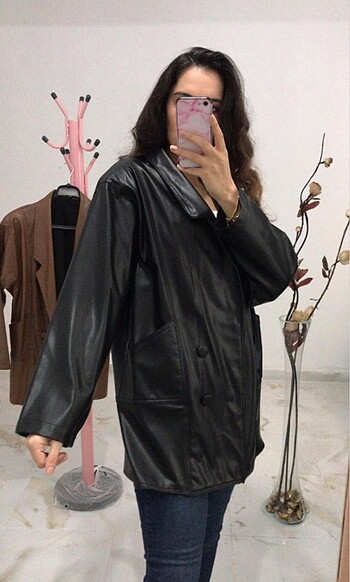 s Beden siyah Renk Oversize deri ceket