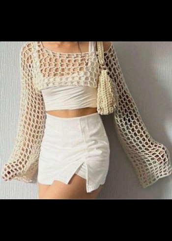 Beyaz Dantel Bohem Crop Top
