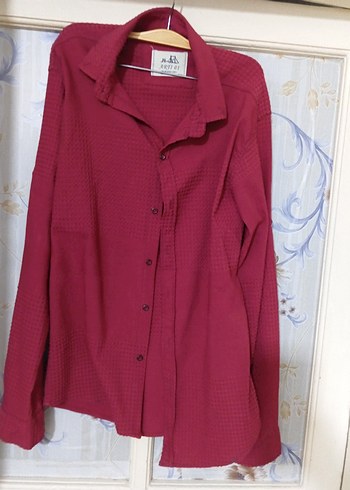 Bordo Düğmeli Keten gömlek giyilmemiş gömlekler XXL yazıyor xl