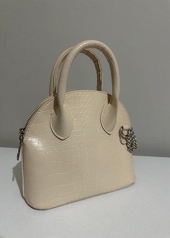 Zincir Detaylı Beyaz Yılan Desenli Deri Çanta - Görsel 5