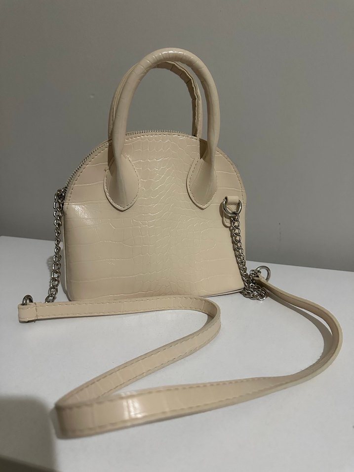 Zincir Detaylı Beyaz Yılan Desenli Deri Çanta - Görsel 2