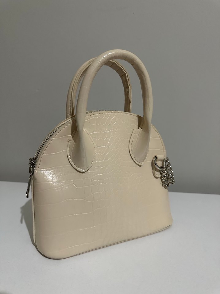 Zincir Detaylı Beyaz Yılan Desenli Deri Çanta - Görsel 5
