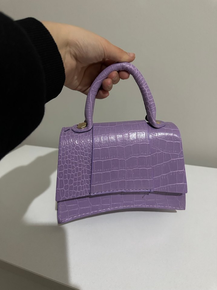 Mor Deri Yılan Desenli Kadın Çanta - Görsel 2