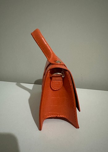 Turuncu Parlak Deri Yılan Desenli Kadın Çanta - Görsel 2