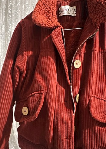 Bordo Kadife Kadın Ceket Düğmeli - Görsel 2