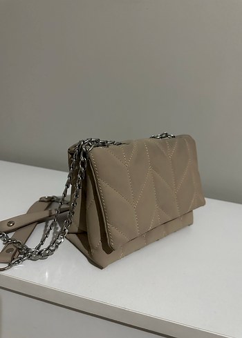 Bej Deri Zincir Detaylı Kadın Çanta - Görsel 2
