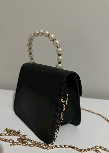 İnci Detaylı Siyah Deri Kadın Çanta - Görsel 3