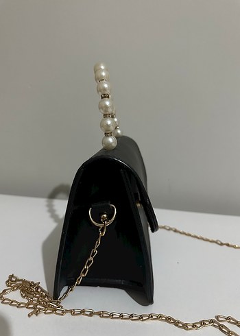 İnci Detaylı Siyah Deri Kadın Çanta - Görsel 2