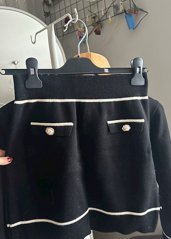 Düğmeli Siyah Midi Triko etek bluz takım - Görsel 4