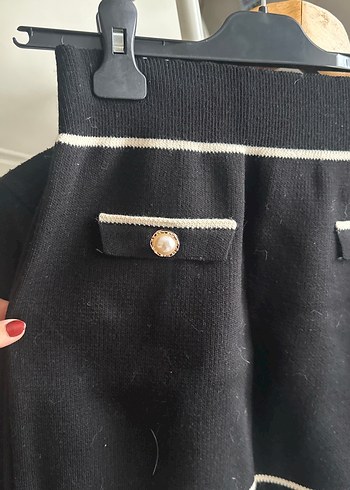 Düğmeli Siyah Midi Triko etek bluz takım - Görsel 5