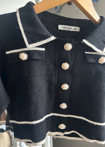 Düğmeli Siyah Midi Triko etek bluz takım - Görsel 3