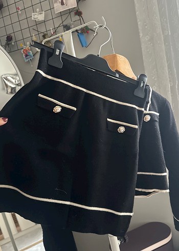 Düğmeli Siyah Midi Triko etek bluz takım - Görsel 7