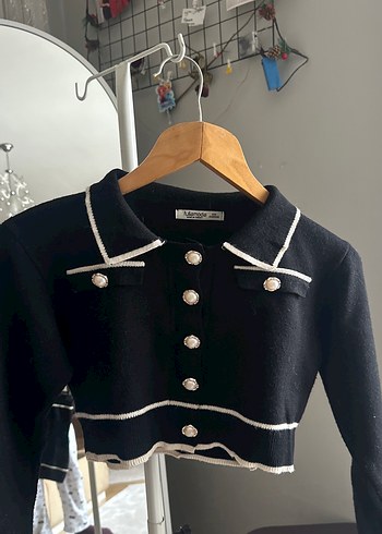 Düğmeli Siyah Midi Triko etek bluz takım - Görsel 2