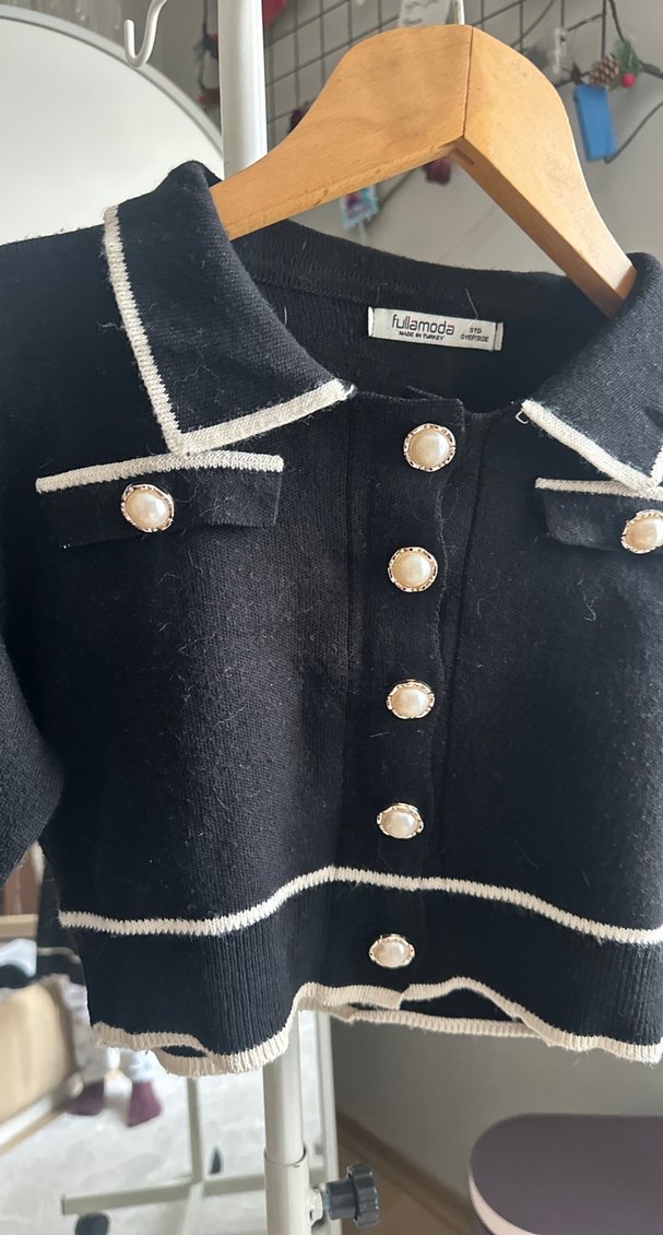 Düğmeli Siyah Midi Triko etek bluz takım - Görsel 3