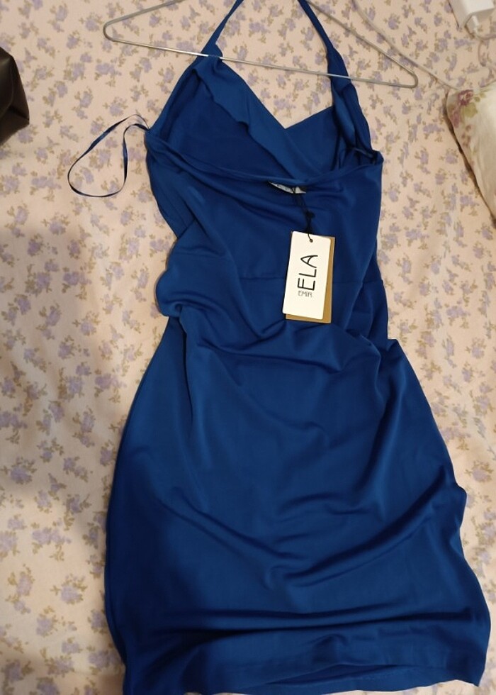 Lacivert Degaje Yaka Elbise Etiketli  - Görsel 2