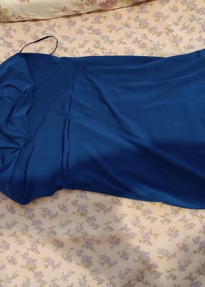 Lacivert Degaje Yaka Elbise Etiketli  - Görsel 3