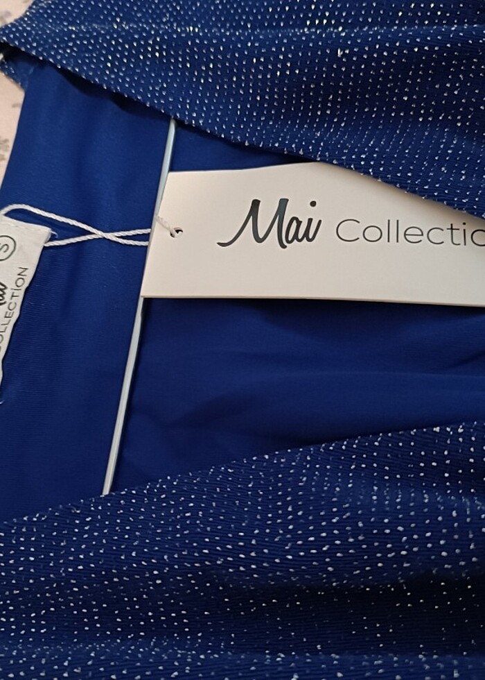 LACİVERT SİMLİ ELBİSE ETİKETLİ PARLAK - Görsel 2