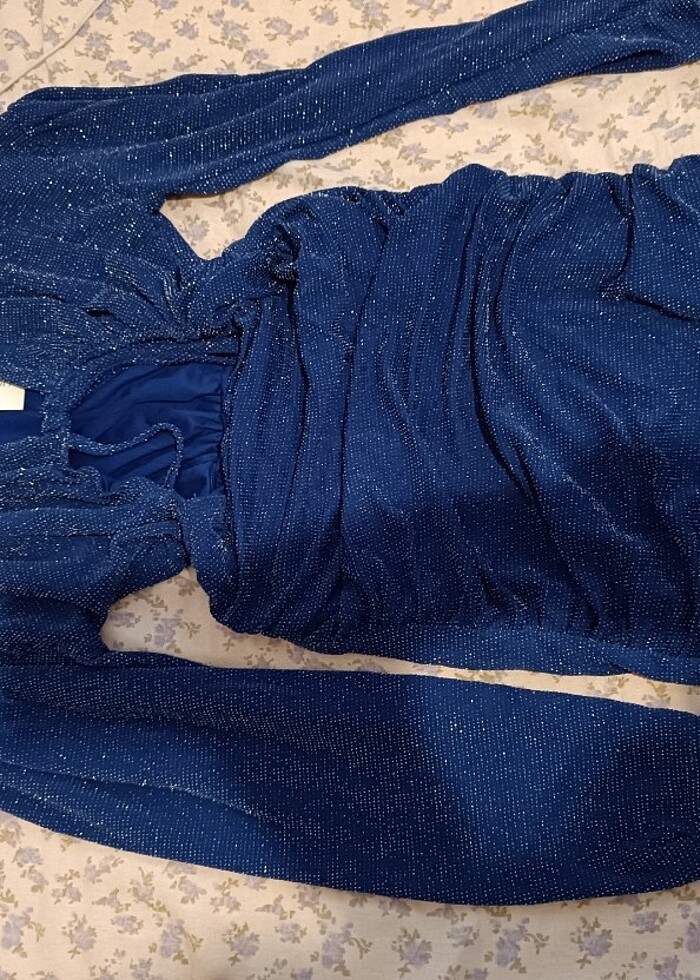 LACİVERT SİMLİ ELBİSE ETİKETLİ PARLAK - Görsel 4