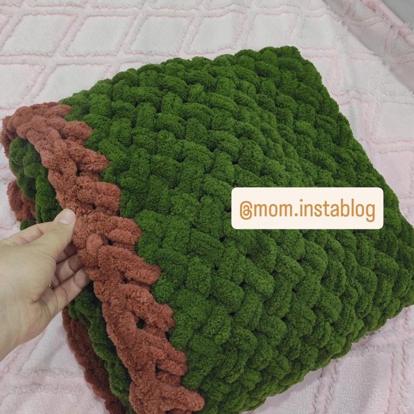 Koyu Yeşil Örgü Çocuk Battaniyesi - Görsel 4