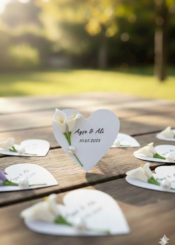 Beyaz Zambaklı Siyah Kalp Nikah Hediyesi - Görsel 6