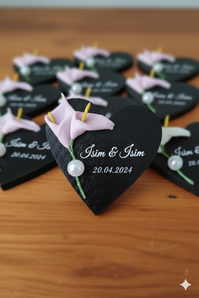 Beyaz Zambaklı Siyah Kalp Nikah Hediyesi - Görsel 2