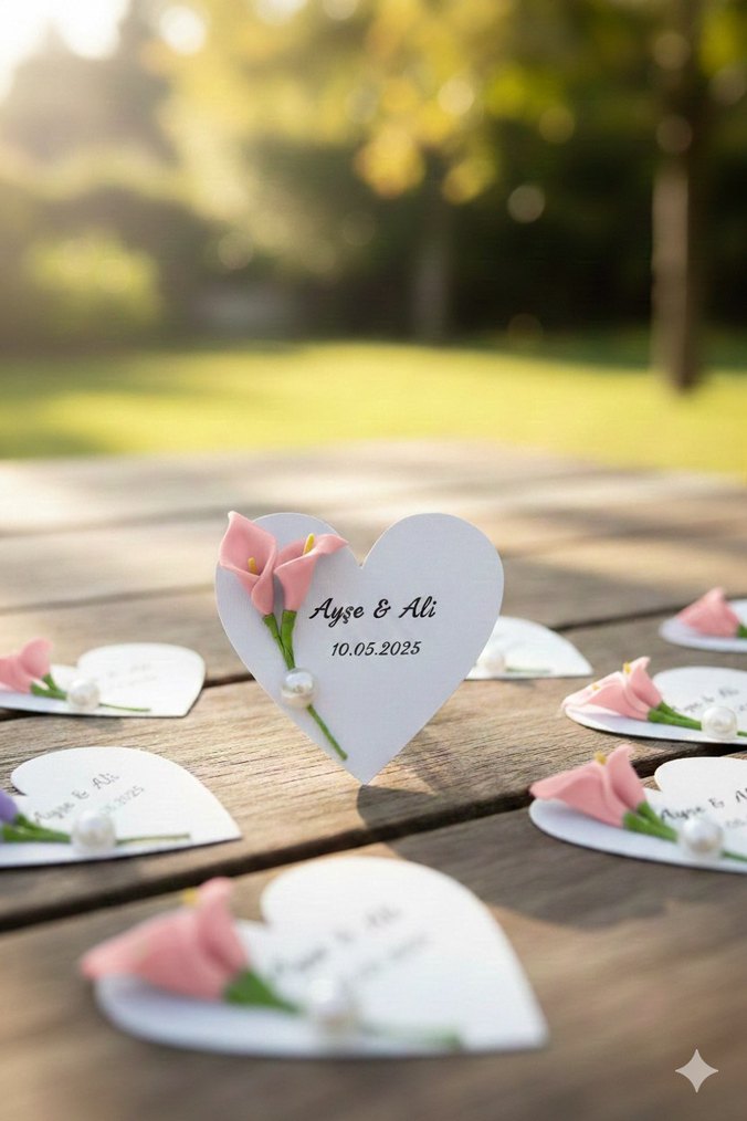 Beyaz Zambaklı Siyah Kalp Nikah Hediyesi - Görsel 5