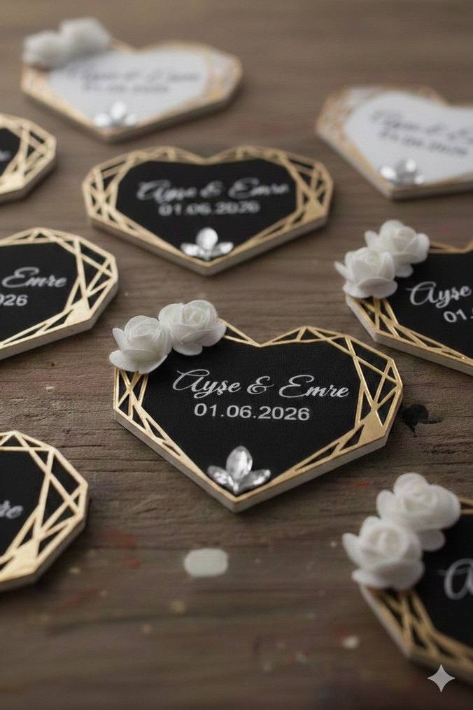 Altın Renkli Kalp Şeklinde Magnet - Görsel 2