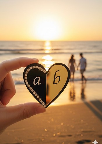 kişiye Özel Parlak Altın Renkli Gotik Kalp Magnet - Görsel 2