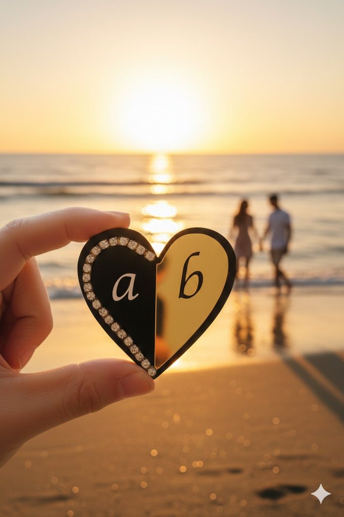 kişiye Özel Parlak Altın Renkli Gotik Kalp Magnet - Görsel 2