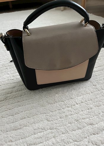 Kadın Deri Siyah Gri Tokalı Çanta - Görsel 2