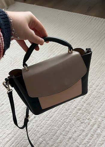 Kadın Deri Siyah Gri Tokalı Çanta - Görsel 3