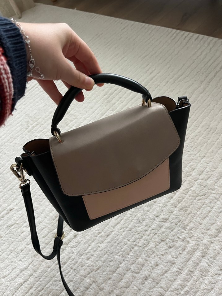 Kadın Deri Siyah Gri Tokalı Çanta - Görsel 3