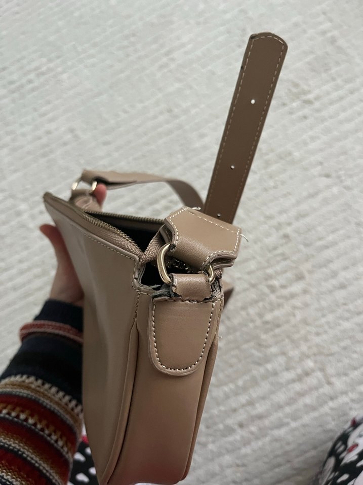 Bej Deri Kadın Omuz Çantası - Görsel 4