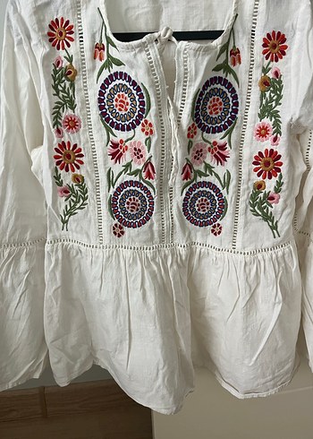 Nakışlı Uzun Kollu Bohem Kadın Bluz - Görsel 2