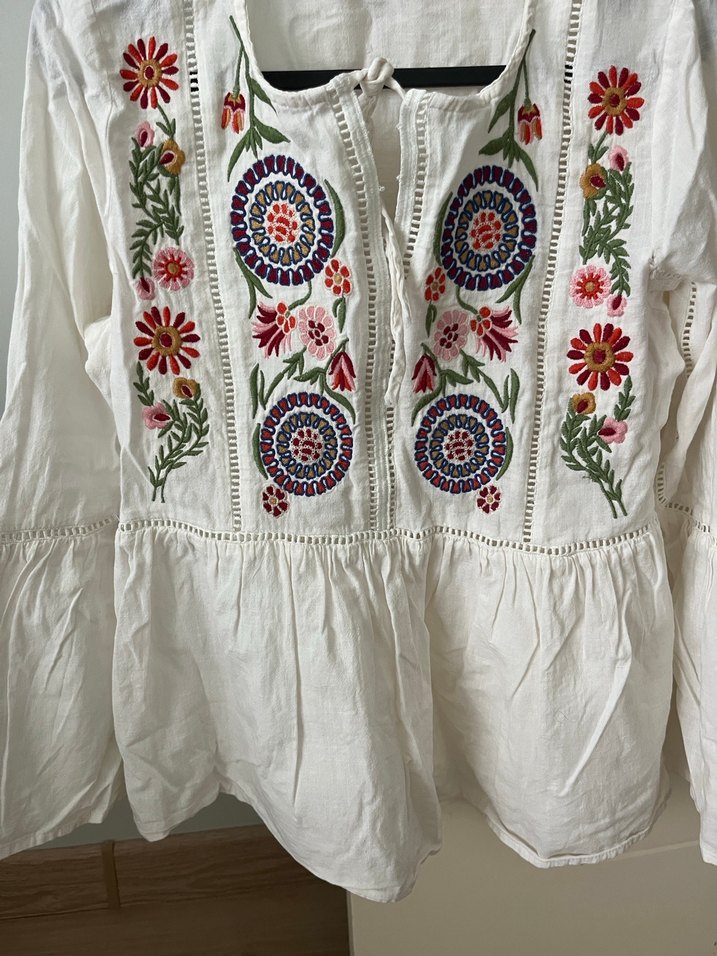 Nakışlı Uzun Kollu Bohem Kadın Bluz - Görsel 2