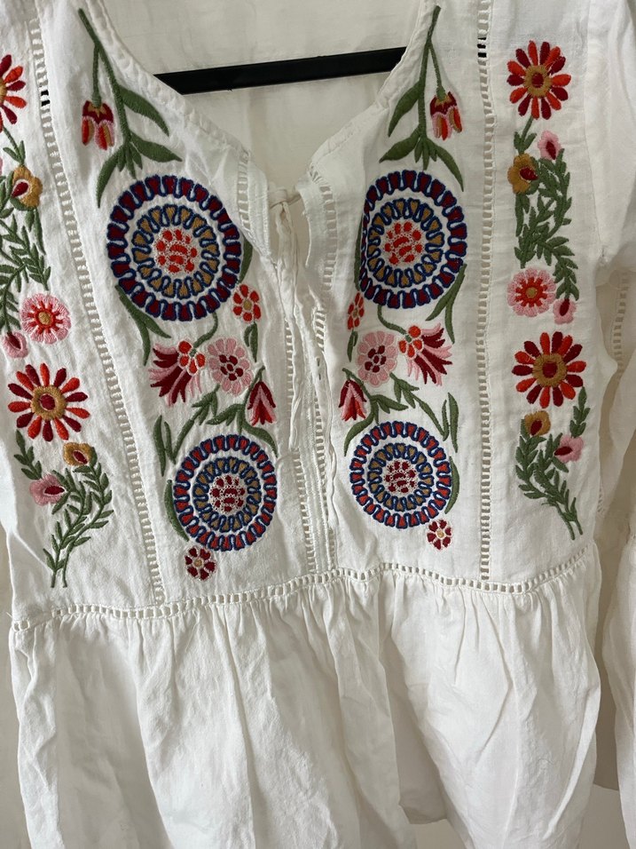 Nakışlı Uzun Kollu Bohem Kadın Bluz - Görsel 3