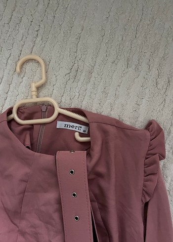 Kemerli pudra Uzun Kollu Uzun Elbise - Görsel 4