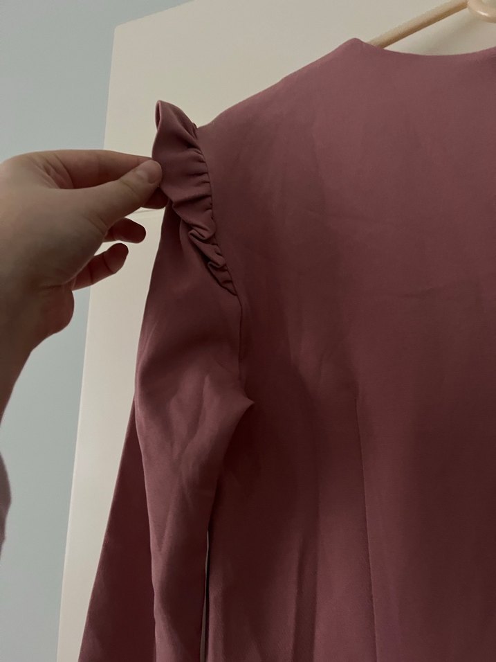 Kemerli pudra Uzun Kollu Uzun Elbise - Görsel 3