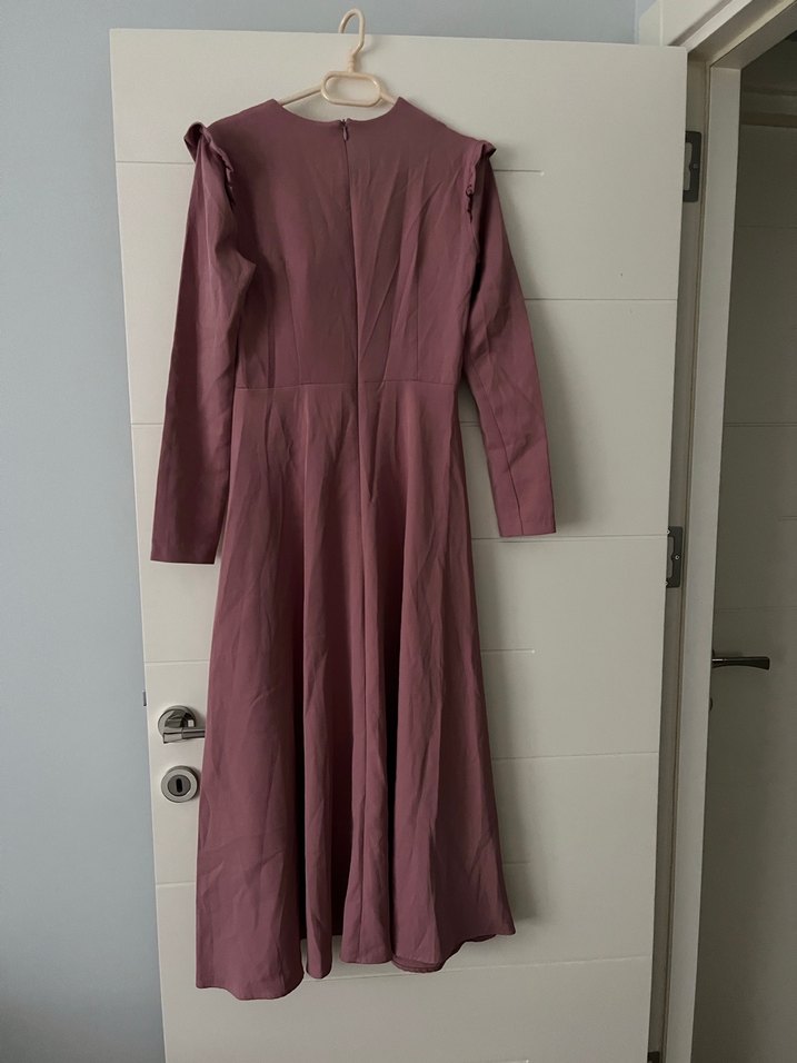 Kemerli pudra Uzun Kollu Uzun Elbise - Görsel 2