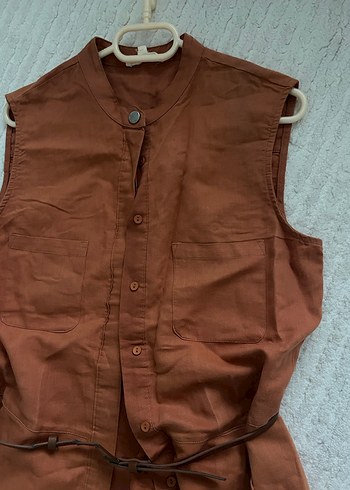 Kahverengi Deri Kemerli Midi Elbise tunik - Görsel 3