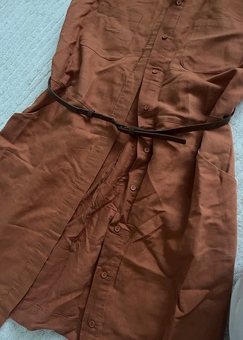 Kahverengi Deri Kemerli Midi Elbise tunik - Görsel 5