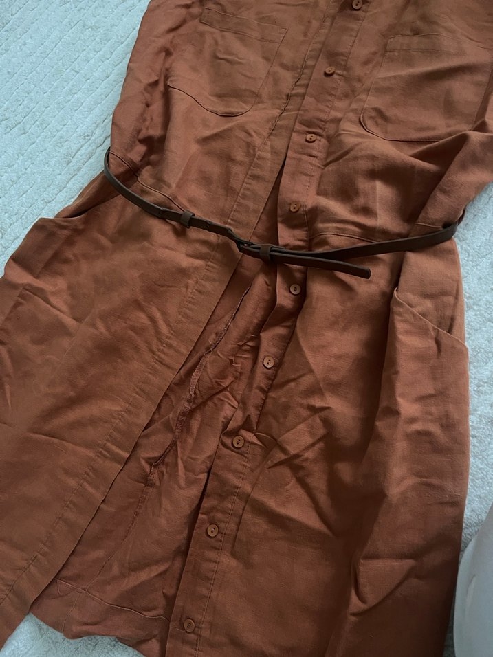 Kahverengi Deri Kemerli Midi Elbise tunik - Görsel 5