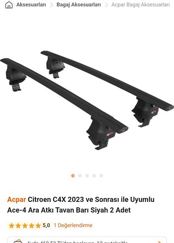 Citroen C4X 2023 ve Sonrası İçin Siyah Tavan Barı 2'li