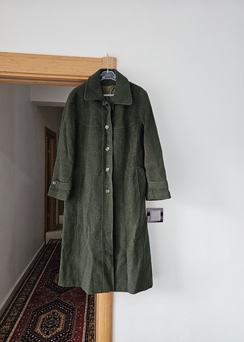 Düğmeli Uzun yeşil Yün Kadın Kaban - Görsel 3