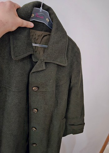 Düğmeli Uzun yeşil Yün Kadın Kaban - Görsel 5